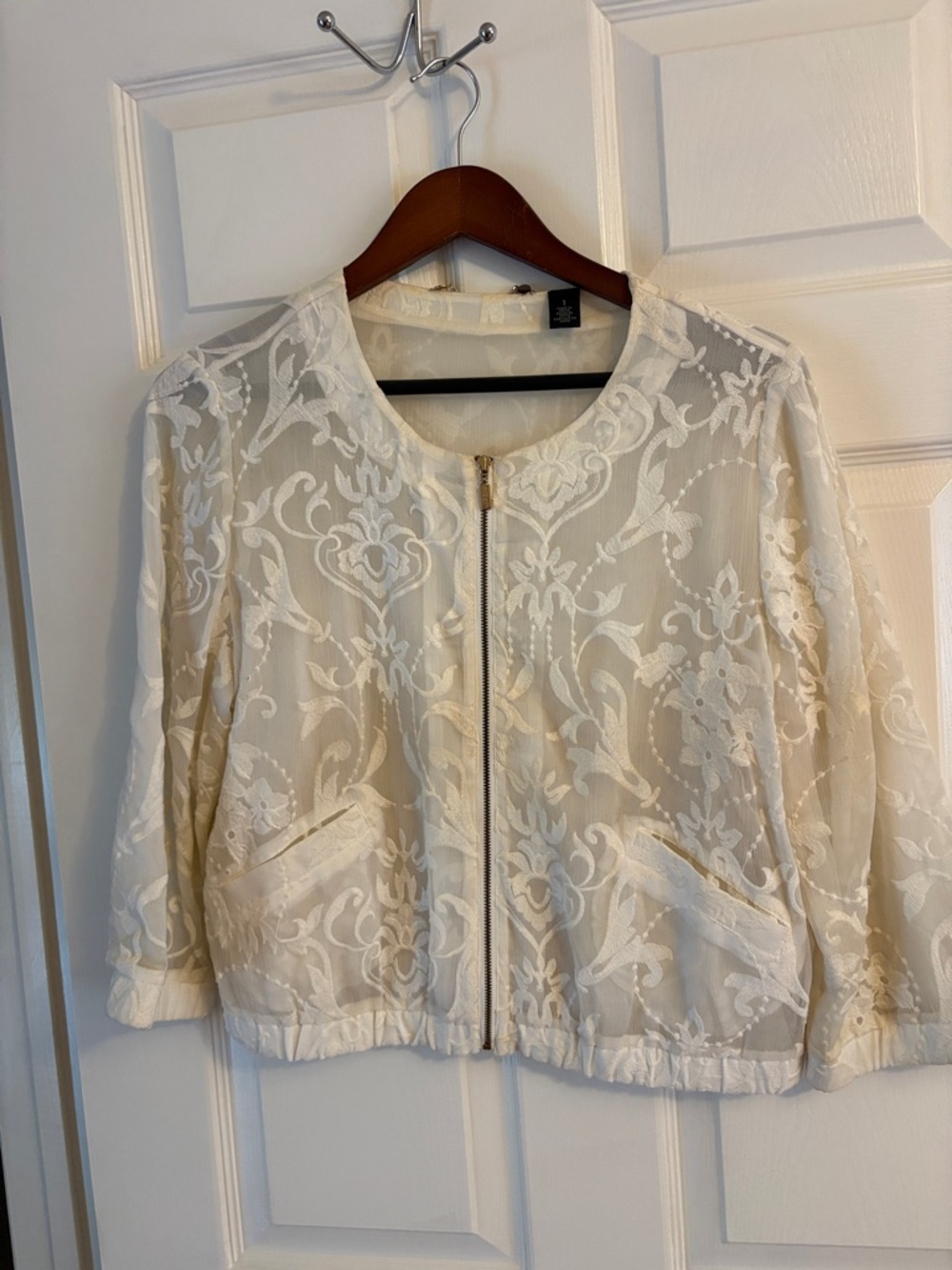 Chico's Ivory Lace Zip-Front Jacket, size 1 (12)
